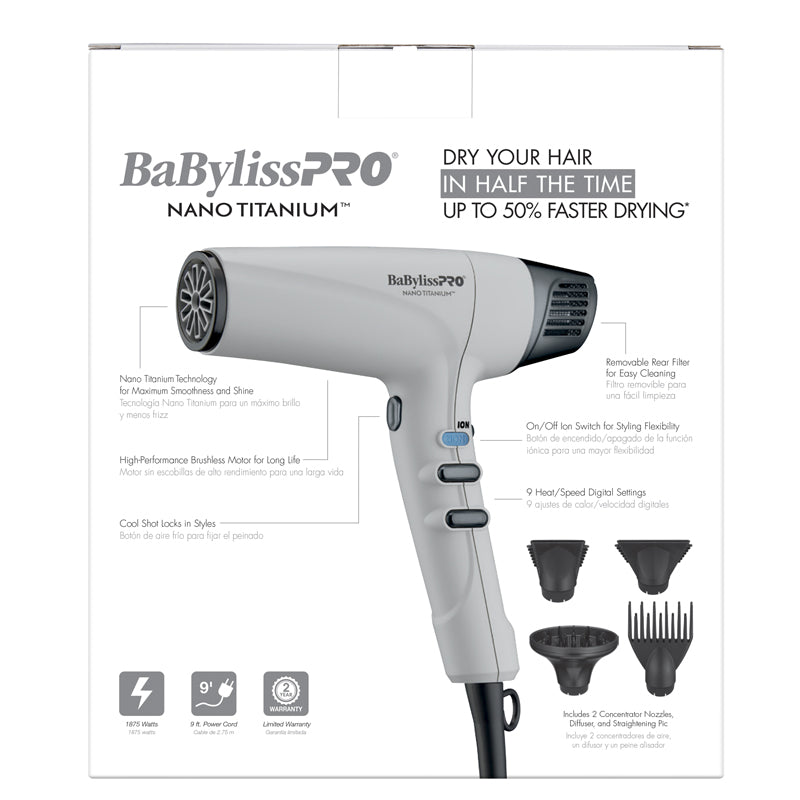 BaBylissPRO Nano Titanium High Speed Dual Ionic Dryer - Grey