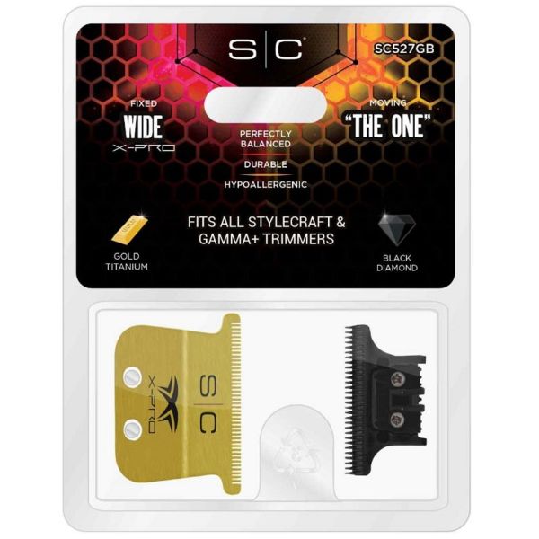 Gamma Fixed Gold Titanium X-Pro Wide Hair Trimmer Blade with Black Diamond Carbon DLC The One Cutter Set